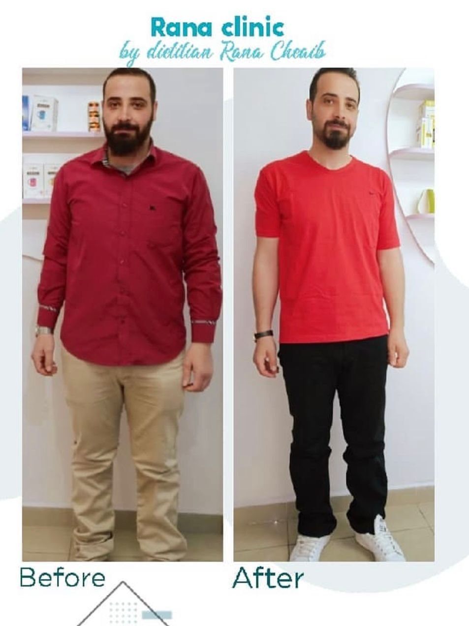 Client transformation after personalized nutrition plan at Kareem Clinic, Nabatieh